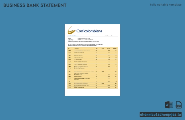 Beispiel eines Kontoauszugs vom Geschäftskonto der Corficolombiana Bank (Word- und PDF-Datei)